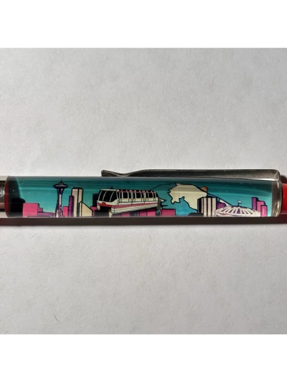 Seattle Washington Floaty Pen Monorail Train Car Moves by City and Space Needle